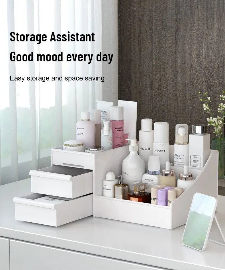 1pc White New Drawer Makeup Storage Box Dormitory Finishing Plastic Shelf Cosmetics Skin Care Dressing Table Desktop - Cozy & Co. Market