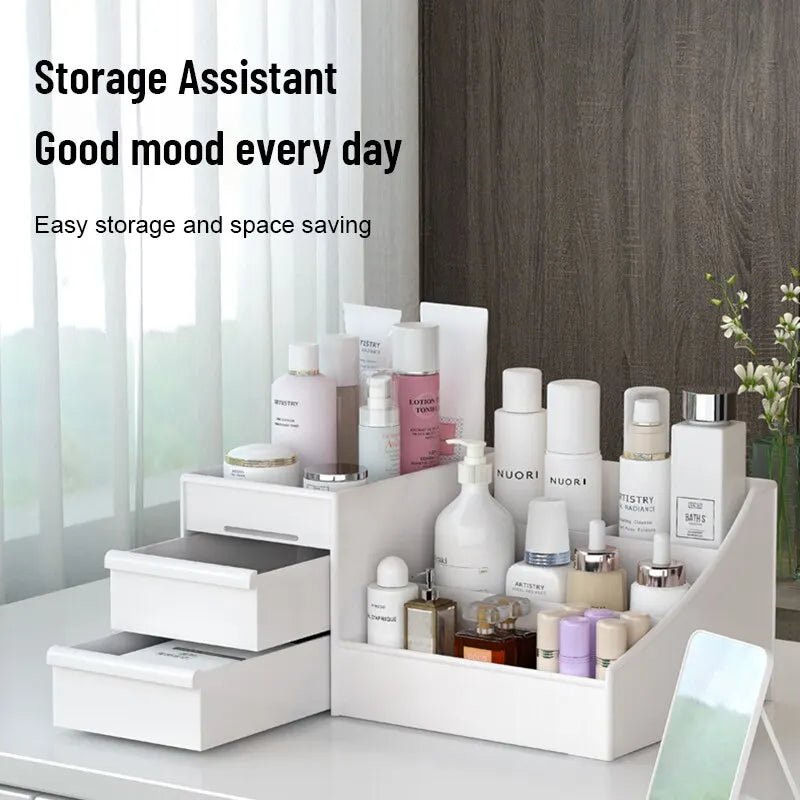 1pc White New Drawer Makeup Storage Box Dormitory Finishing Plastic Shelf Cosmetics Skin Care Dressing Table Desktop - Cozy & Co. Market