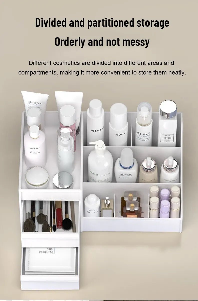 1pc White New Drawer Makeup Storage Box Dormitory Finishing Plastic Shelf Cosmetics Skin Care Dressing Table Desktop - Cozy & Co. Market