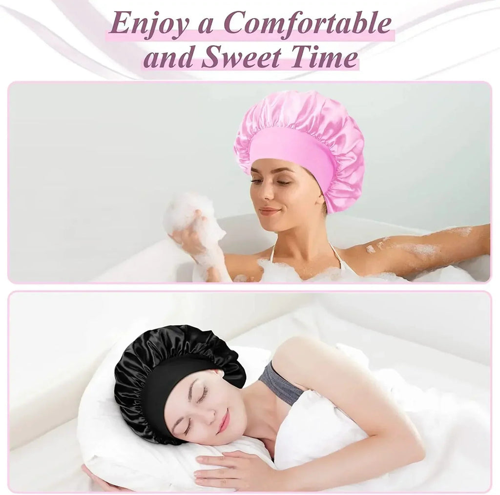 1pcs Soft Silk Satin Lined Bonnet Large Satin Hair Bonnet Household Sleep Shower Cap Hair Wrap Cover for Long Hair Salon Tool - Cozy & Co. Market