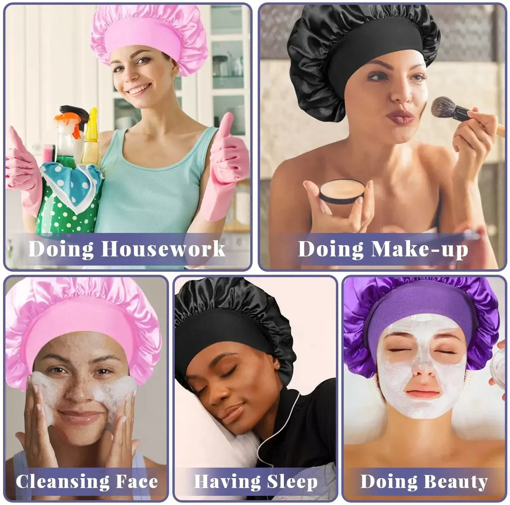 1pcs Soft Silk Satin Lined Bonnet Large Satin Hair Bonnet Household Sleep Shower Cap Hair Wrap Cover for Long Hair Salon Tool - Cozy & Co. Market