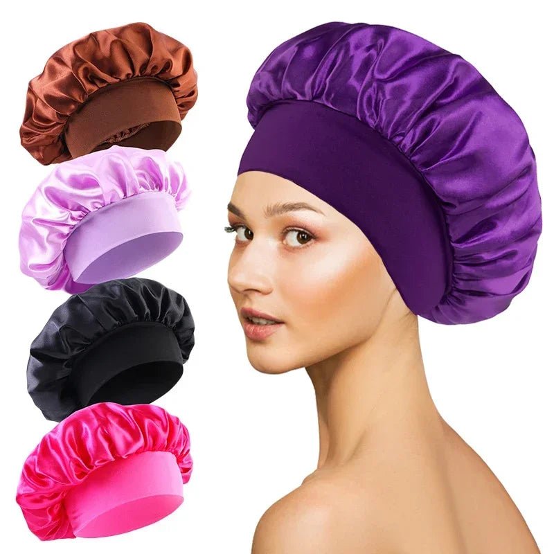 1pcs Soft Silk Satin Lined Bonnet Large Satin Hair Bonnet Household Sleep Shower Cap Hair Wrap Cover for Long Hair Salon Tool - Cozy & Co. Market