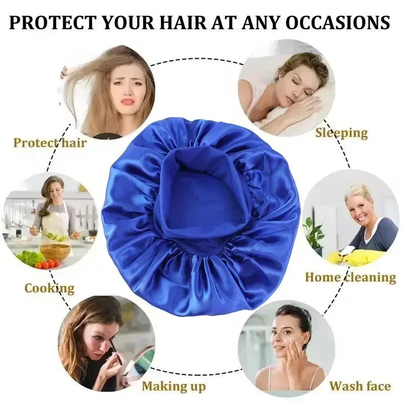 1pcs Soft Silk Satin Lined Bonnet Large Satin Hair Bonnet Household Sleep Shower Cap Hair Wrap Cover for Long Hair Salon Tool - Cozy & Co. Market