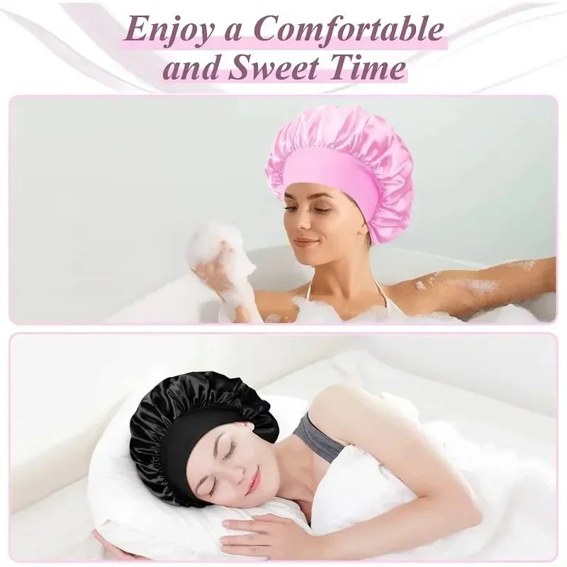 1pcs Soft Silk Satin Lined Bonnet Large Satin Hair Bonnet Household Sleep Shower Cap Hair Wrap Cover for Long Hair Salon Tool - Cozy & Co. Market