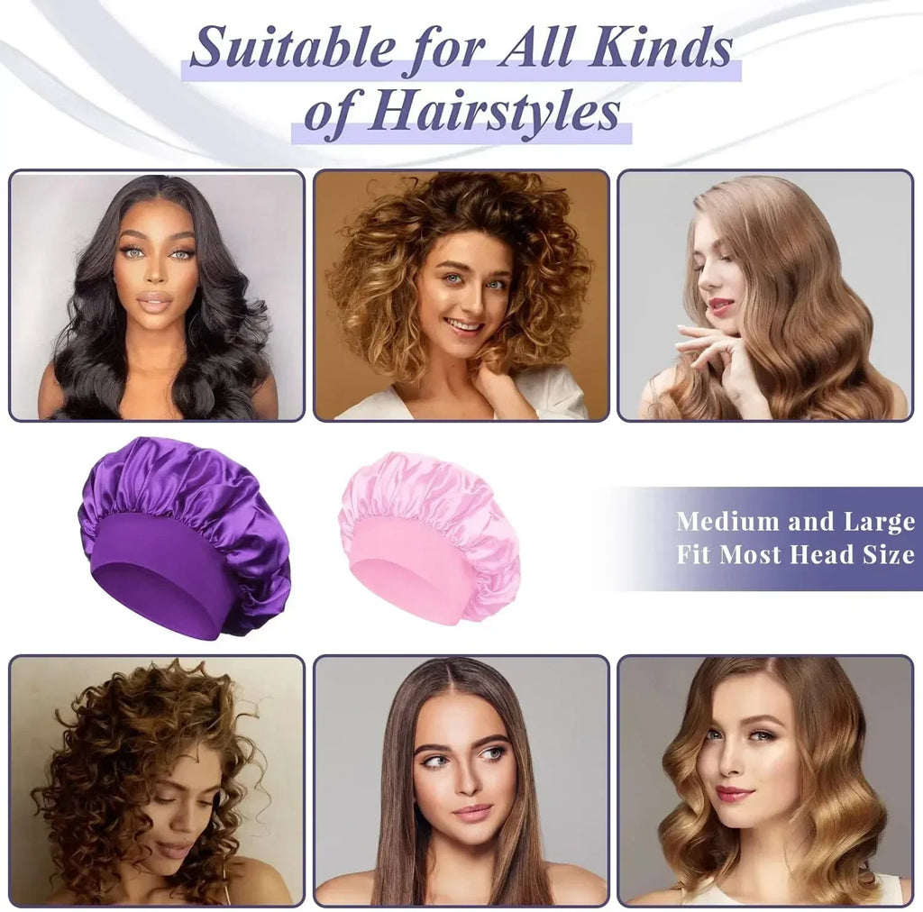 1pcs Soft Silk Satin Lined Bonnet Large Satin Hair Bonnet Household Sleep Shower Cap Hair Wrap Cover for Long Hair Salon Tool - Cozy & Co. Market