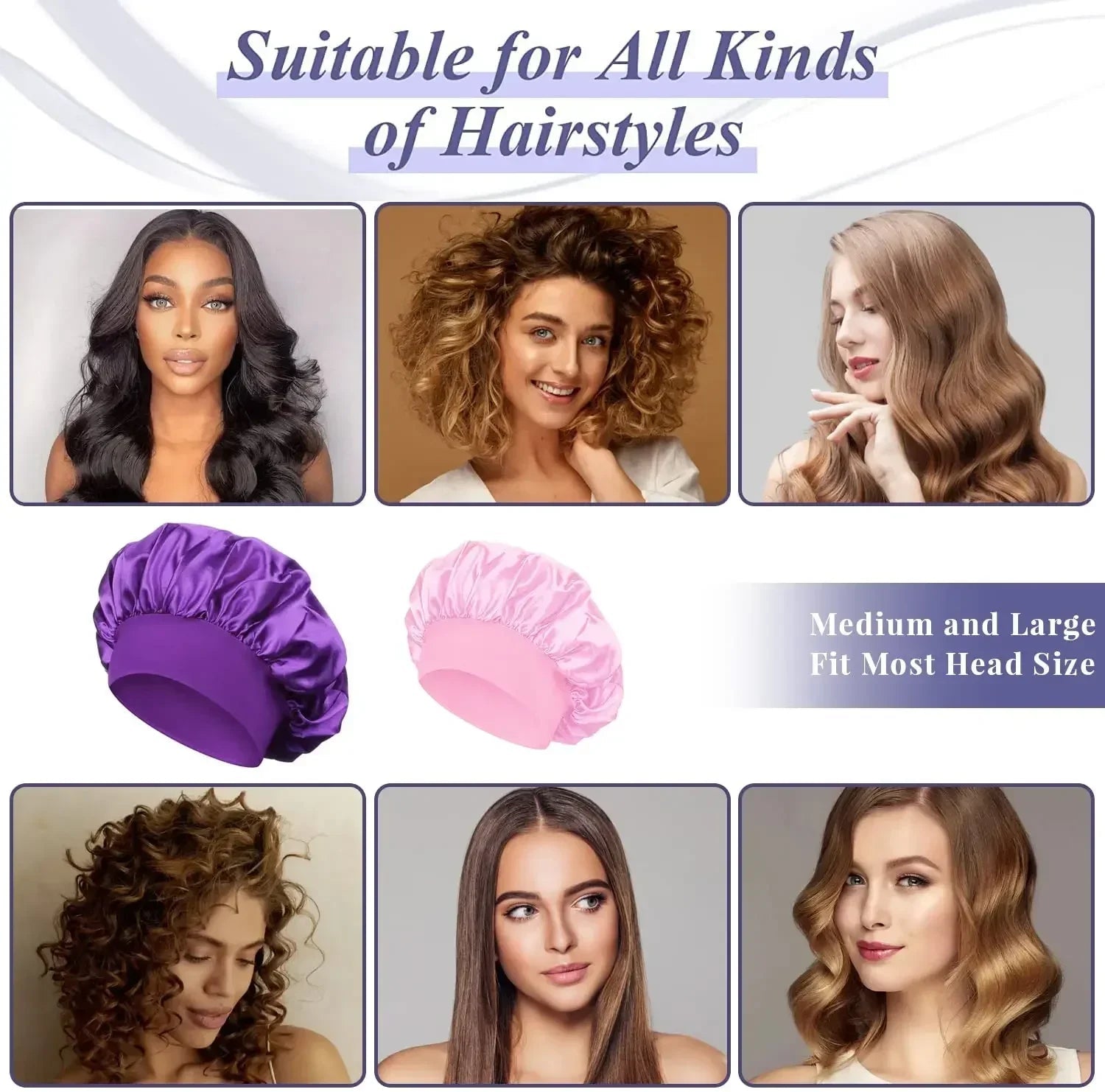 1pcs Soft Silk Satin Lined Bonnet Large Satin Hair Bonnet Household Sleep Shower Cap Hair Wrap Cover for Long Hair Salon Tool - Cozy & Co. Market