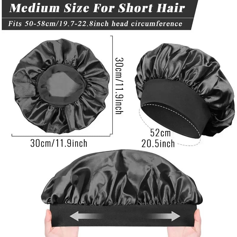 1pcs Soft Silk Satin Lined Bonnet Large Satin Hair Bonnet Household Sleep Shower Cap Hair Wrap Cover for Long Hair Salon Tool - Cozy & Co. Market
