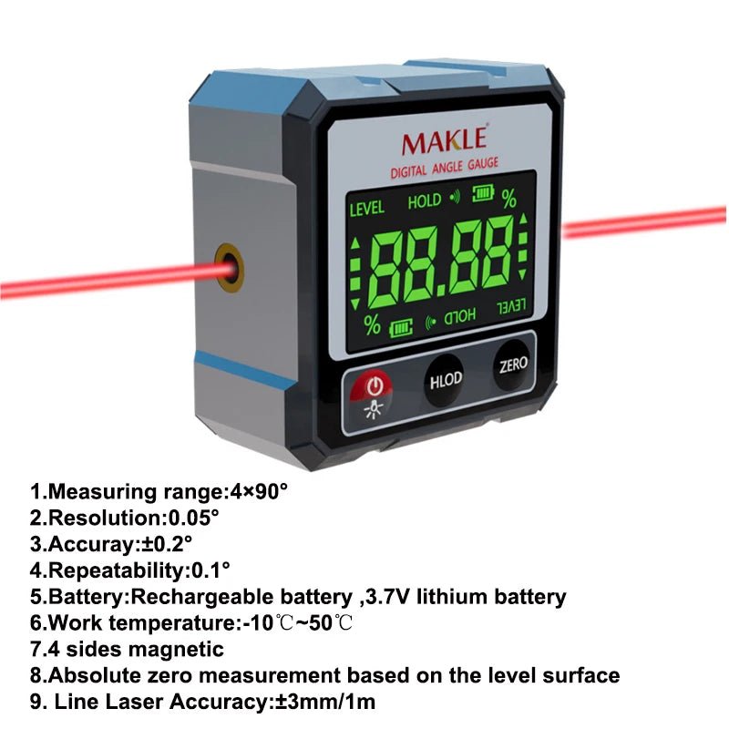 2-side Laser Digital Protractor Inclinometer Laser Level Ruler Inclinometer Magnetic Base Goniometer Magnet Angle Finder - Cozy & Co. Market
