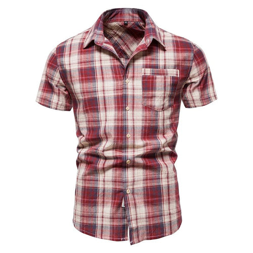 2023 Hot Sale Vintage Short Sleeve Plaid Beach t Shirt US Size Men Casual Cotton Plaid Pattern Polo Shirt for Men - Cozy & Co. Market