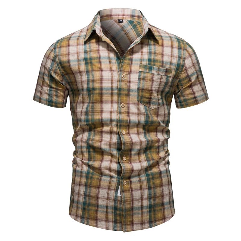 2023 Hot Sale Vintage Short Sleeve Plaid Beach t Shirt US Size Men Casual Cotton Plaid Pattern Polo Shirt for Men - Cozy & Co. Market