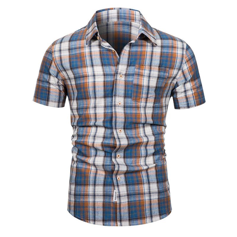 2023 Hot Sale Vintage Short Sleeve Plaid Beach t Shirt US Size Men Casual Cotton Plaid Pattern Polo Shirt for Men - Cozy & Co. Market