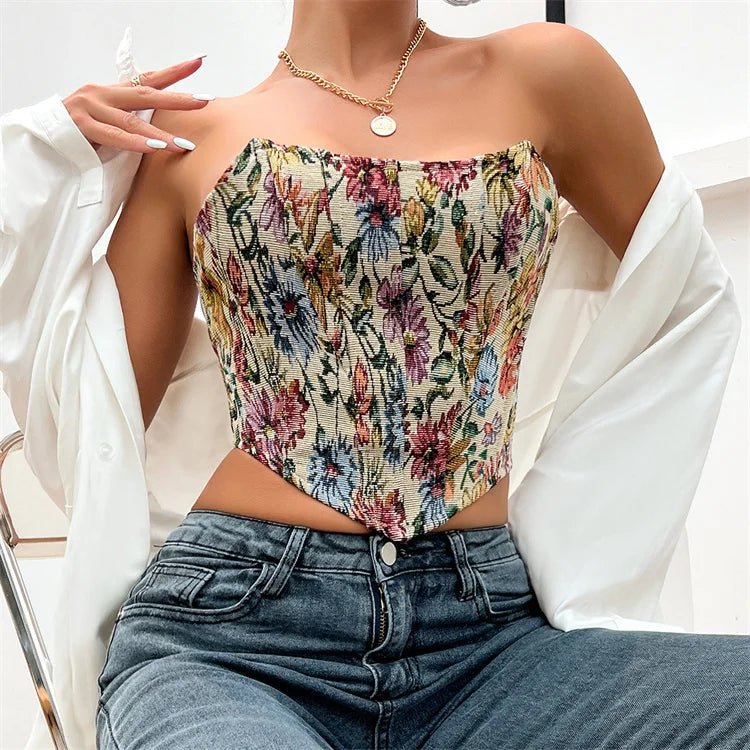 2023 Ladies Tops Latest Design Strapless Blouse Corset Crop Tops for Women Women's Back Lace up tank Tops - Cozy & Co. Market