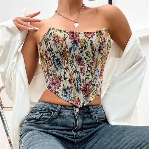 2023 Ladies Tops Latest Design Strapless Blouse Corset Crop Tops for Women Women's Back Lace up tank Tops - Cozy & Co. Market