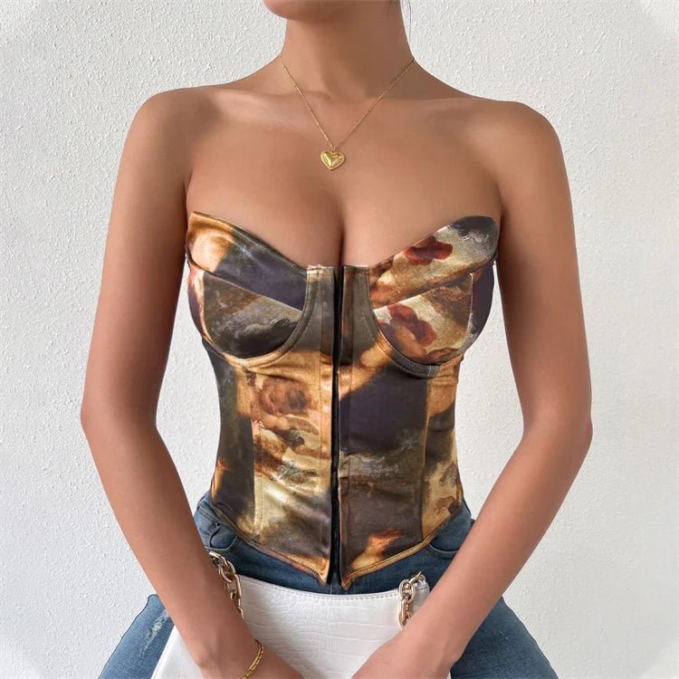 2023 New Slim Waist Short Tops Fish Bone Cross Strapping Women's Clothing Strapless Sexy Corset Crop Top - Cozy & Co. Market
