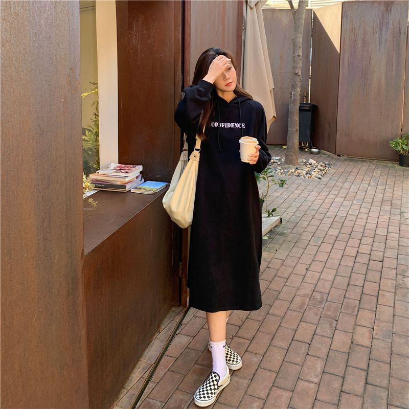 2024 autumn and winter new Korean version of BF wind hem split loose slimming fleece-lined thick knee hooded long skirt - Cozy & Co. Market