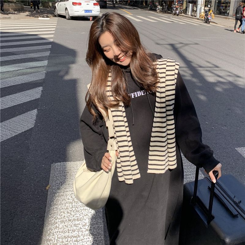2024 autumn and winter new Korean version of BF wind hem split loose slimming fleece-lined thick knee hooded long skirt - Cozy & Co. Market