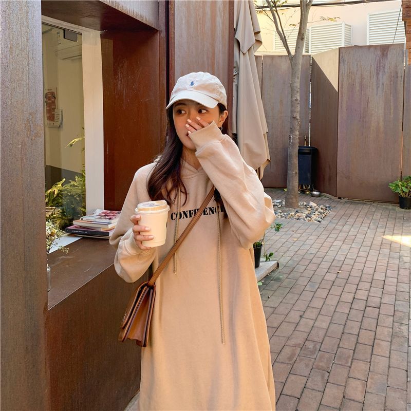 2024 autumn and winter new Korean version of BF wind hem split loose slimming fleece-lined thick knee hooded long skirt - Cozy & Co. Market