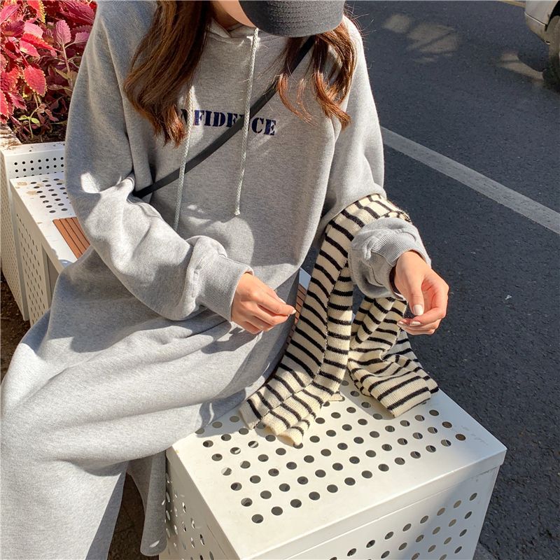 2024 autumn and winter new Korean version of BF wind hem split loose slimming fleece-lined thick knee hooded long skirt - Cozy & Co. Market