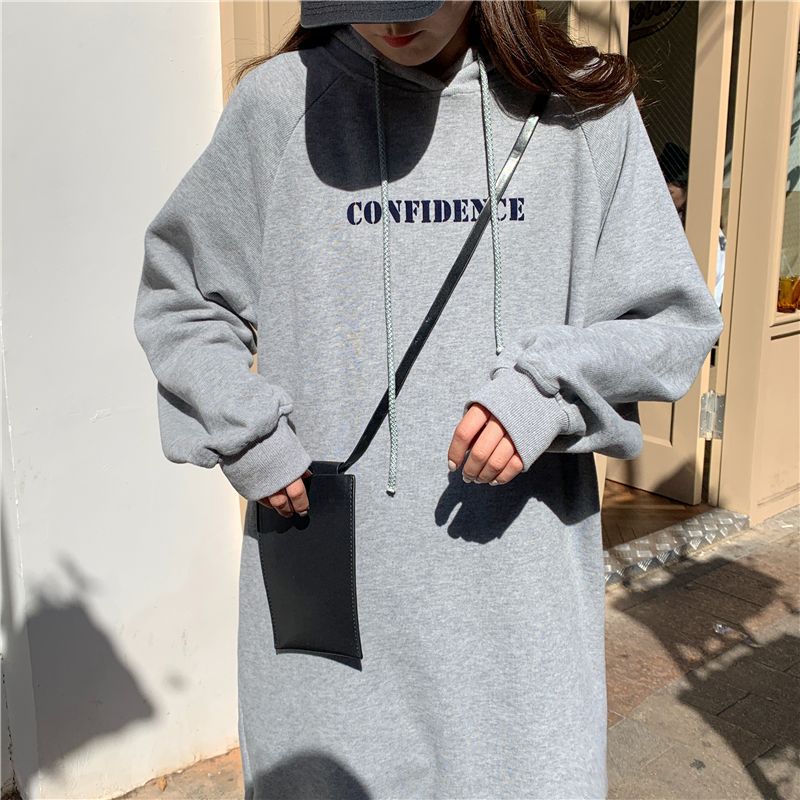 2024 autumn and winter new Korean version of BF wind hem split loose slimming fleece-lined thick knee hooded long skirt - Cozy & Co. Market