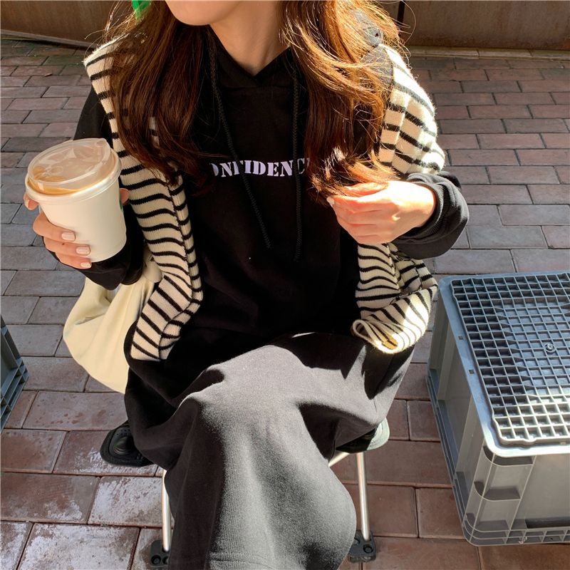 2024 autumn and winter new Korean version of BF wind hem split loose slimming fleece-lined thick knee hooded long skirt - Cozy & Co. Market