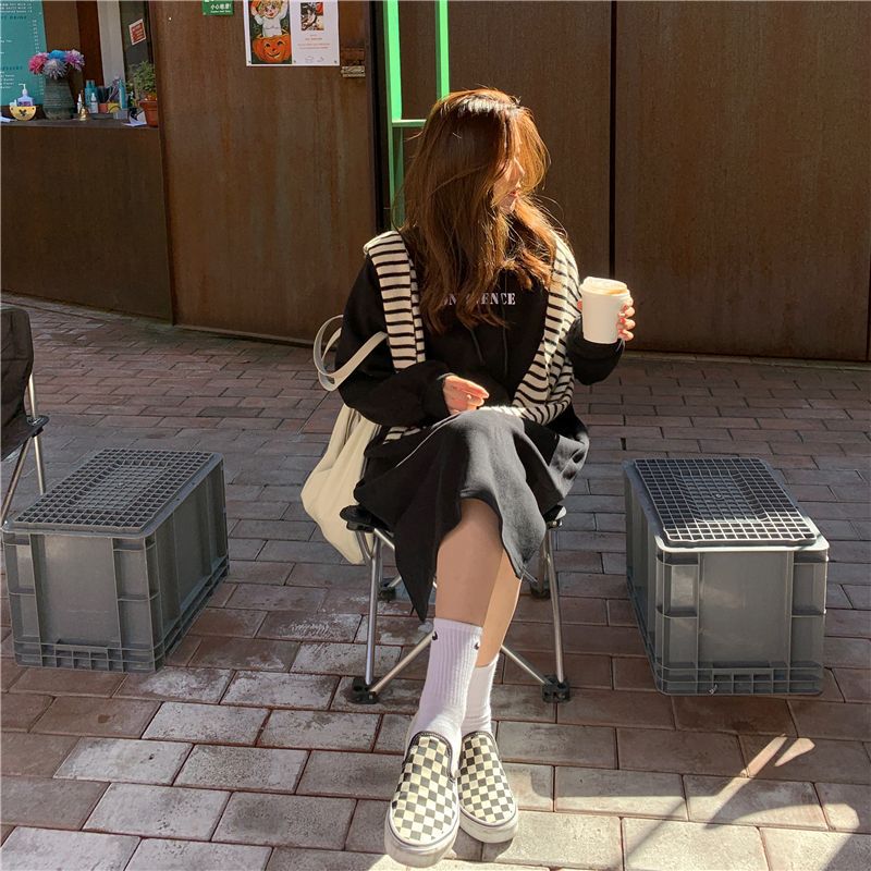2024 autumn and winter new Korean version of BF wind hem split loose slimming fleece-lined thick knee hooded long skirt - Cozy & Co. Market