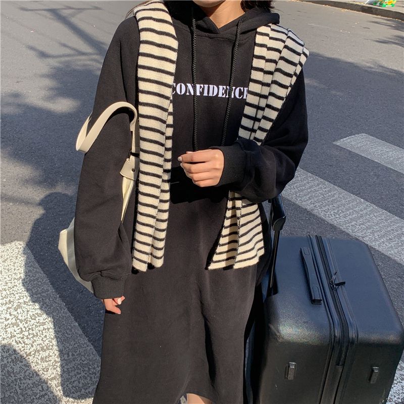 2024 autumn and winter new Korean version of BF wind hem split loose slimming fleece-lined thick knee hooded long skirt - Cozy & Co. Market
