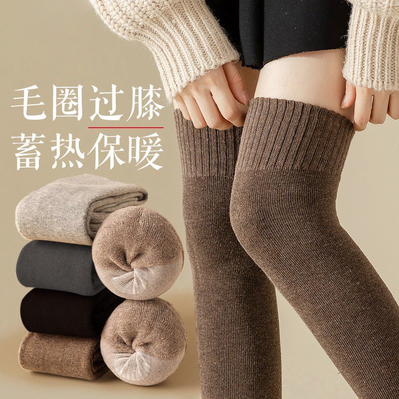 2024 Autumn and Winter Thickened Warm Women's Terry Over-The-Knee Socks Korean Style Solid Color Thigh-High Thick Socks Long Socks - Cozy & Co. Market
