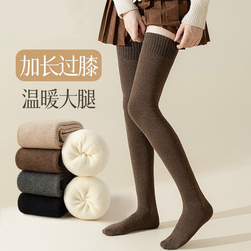2024 Autumn and Winter Thickened Warm Women's Terry Over-The-Knee Socks Korean Style Solid Color Thigh-High Thick Socks Long Socks - Cozy & Co. Market