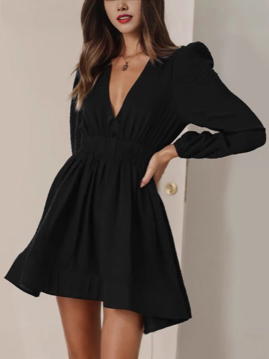 2024 Cross-border Autumn Hot dress European and American Women's V-neck Short Skirt Pleated Skirt JJJ - Cozy & Co. Market