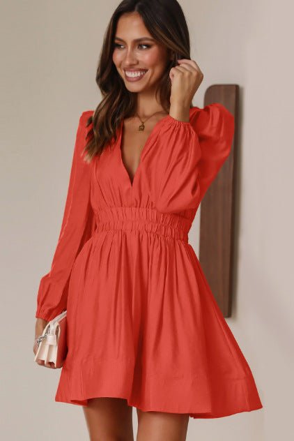 2024 Cross-border Autumn Hot dress European and American Women's V-neck Short Skirt Pleated Skirt JJJ - Cozy & Co. Market