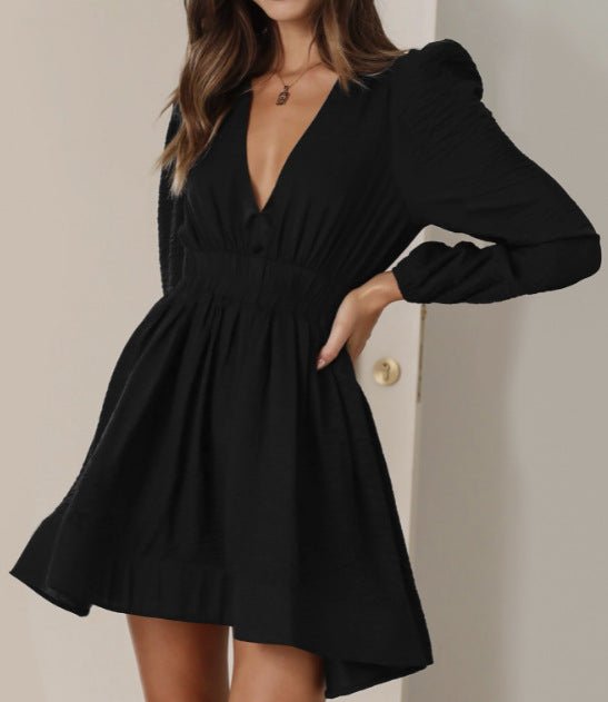 2024 Cross-border Autumn Hot dress European and American Women's V-neck Short Skirt Pleated Skirt JJJ - Cozy & Co. Market