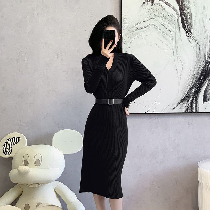 2024 Cross-border Red Knitted dress 2024 New Autumn Elegant High-end Waist Long Dress French Skirt - Cozy & Co. Market