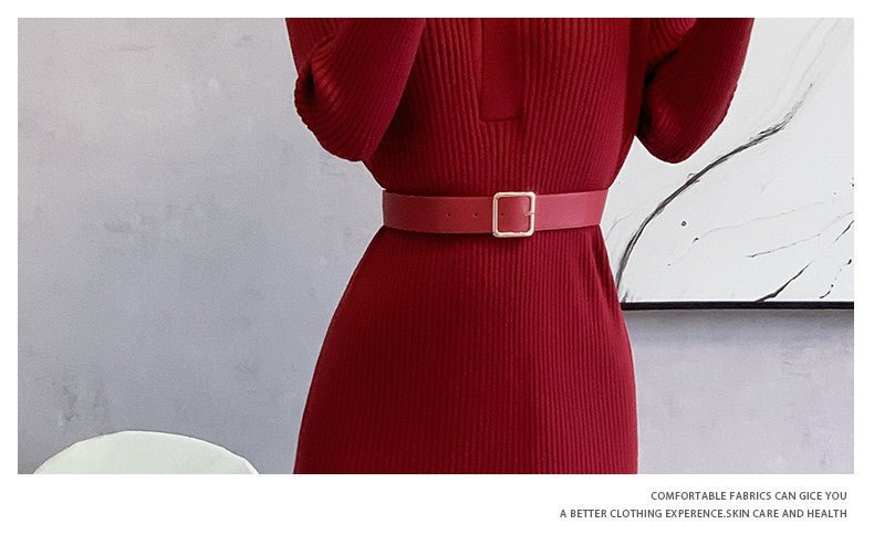 2024 Cross-border Red Knitted dress 2024 New Autumn Elegant High-end Waist Long Dress French Skirt - Cozy & Co. Market