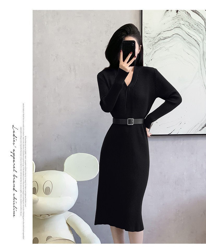 2024 Cross-border Red Knitted dress 2024 New Autumn Elegant High-end Waist Long Dress French Skirt - Cozy & Co. Market