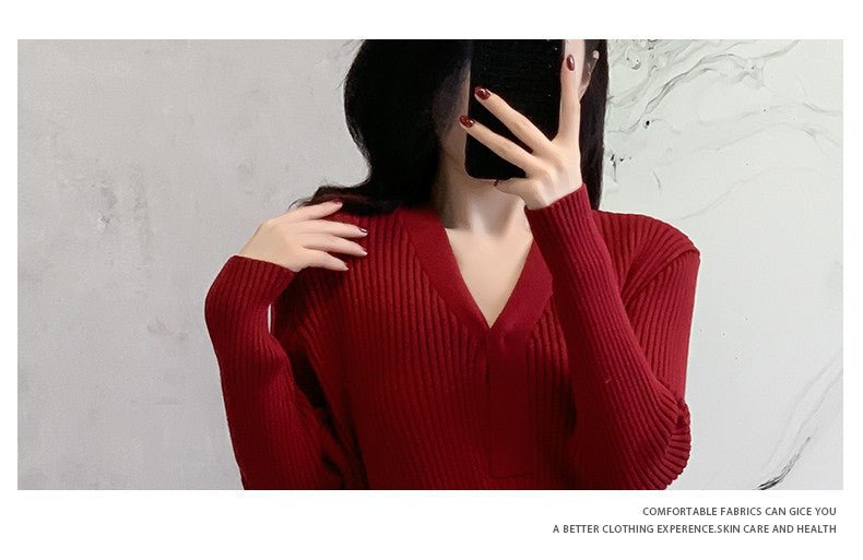 2024 Cross-border Red Knitted dress 2024 New Autumn Elegant High-end Waist Long Dress French Skirt - Cozy & Co. Market