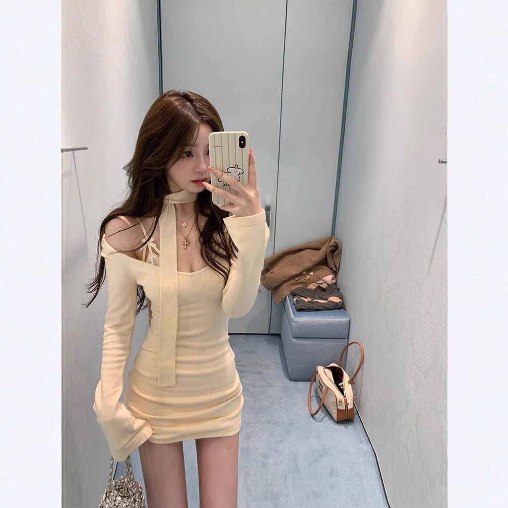 2024 new slim-fit knitted dress women's autumn bottoming pure sexy hip skirt - Cozy & Co. Market