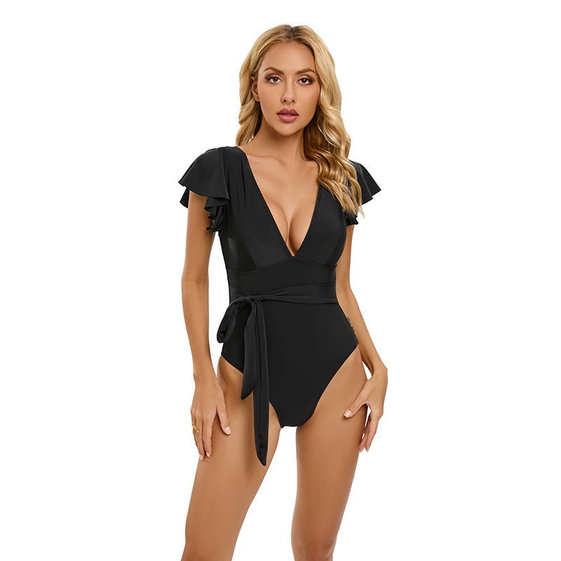2024 New Solid Color Sexy Bikini European and American One-piece Swimsuit Women's Foreign Trade Cross-border Soft Cup Triangle Women's Swimsuit - Cozy & Co. Market
