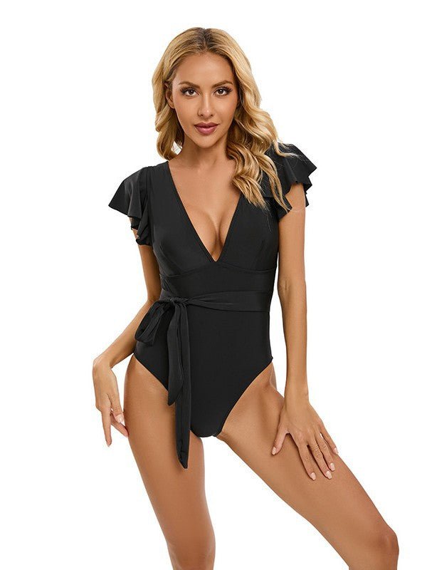 2024 New Solid Color Sexy Bikini European and American One-piece Swimsuit Women's Foreign Trade Cross-border Soft Cup Triangle Women's Swimsuit - Cozy & Co. Market