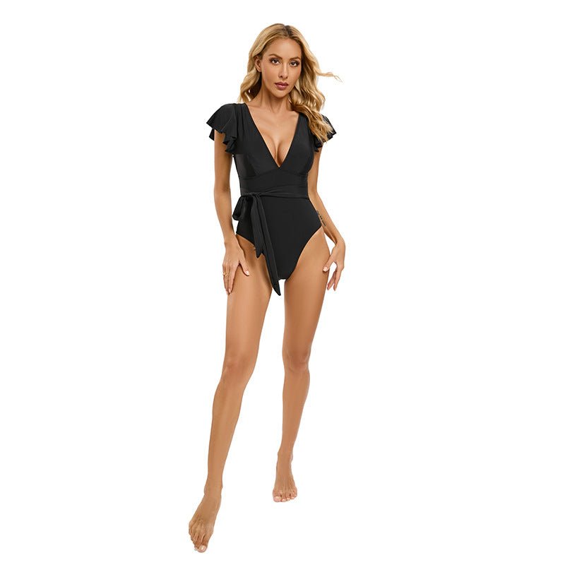 2024 New Solid Color Sexy Bikini European and American One-piece Swimsuit Women's Foreign Trade Cross-border Soft Cup Triangle Women's Swimsuit - Cozy & Co. Market