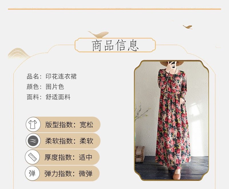 2025 Early Spring New Style Color Holiday Style Travel Crewneck Long Sleeve Retro Long Dress Women's Mat Covering Cotton and Linen dress - Cozy & Co. Market