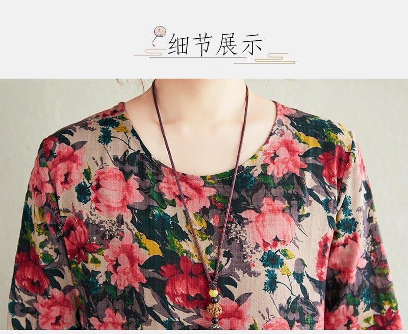 2025 Early Spring New Style Color Holiday Style Travel Crewneck Long Sleeve Retro Long Dress Women's Mat Covering Cotton and Linen dress - Cozy & Co. Market