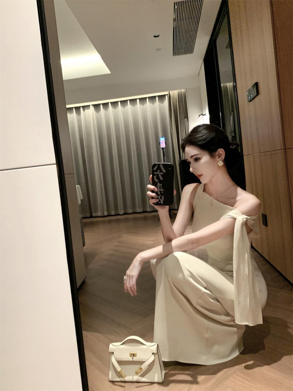 2025 New Socialite Fashion Cross-Border Asymmetrical Sloping Shoulder Ribbon Sexy Off-Shoulder Hip Dress Long Skirt - Cozy & Co. Market
