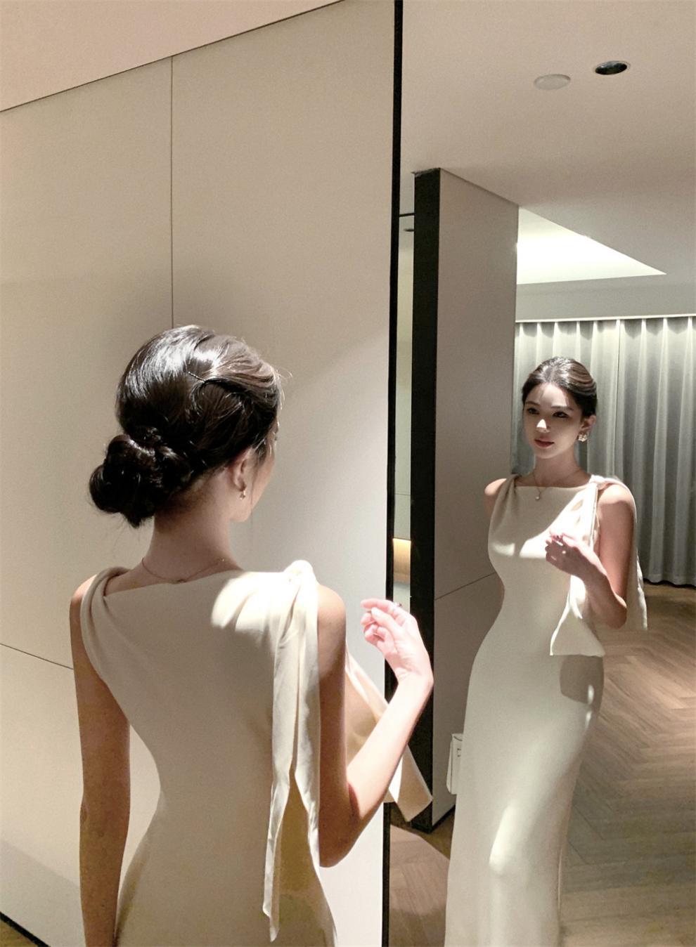 2025 New Socialite Fashion Cross-Border Asymmetrical Sloping Shoulder Ribbon Sexy Off-Shoulder Hip Dress Long Skirt - Cozy & Co. Market