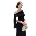 2025 New Socialite Fashion Cross-Border Asymmetrical Sloping Shoulder Ribbon Sexy Off-Shoulder Hip Dress Long Skirt - Cozy & Co. Market
