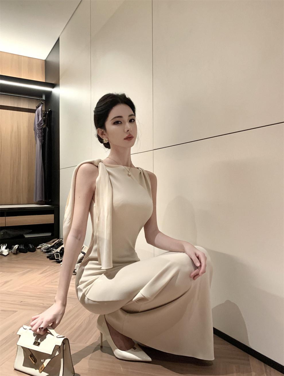 2025 New Socialite Fashion Cross-Border Asymmetrical Sloping Shoulder Ribbon Sexy Off-Shoulder Hip Dress Long Skirt - Cozy & Co. Market