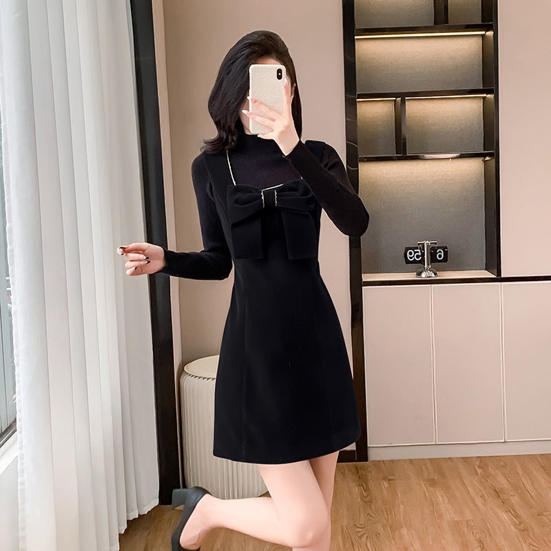 2025 Spring and Autumn New Bow French Velvet Sling dress Christmas New Year Red Fashion Dress Trendy - Cozy & Co. Market