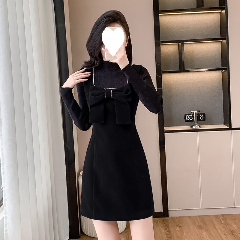 2025 Spring and Autumn New Bow French Velvet Sling dress Christmas New Year Red Fashion Dress Trendy - Cozy & Co. Market