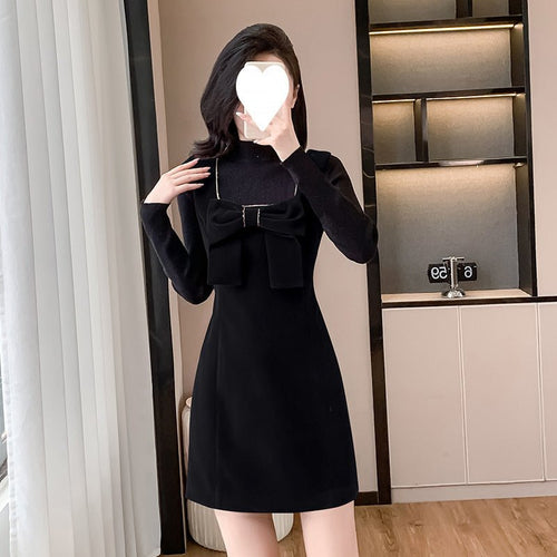 2025 Spring and Autumn New Bow French Velvet Sling dress Christmas New Year Red Fashion Dress Trendy - Cozy & Co. Market