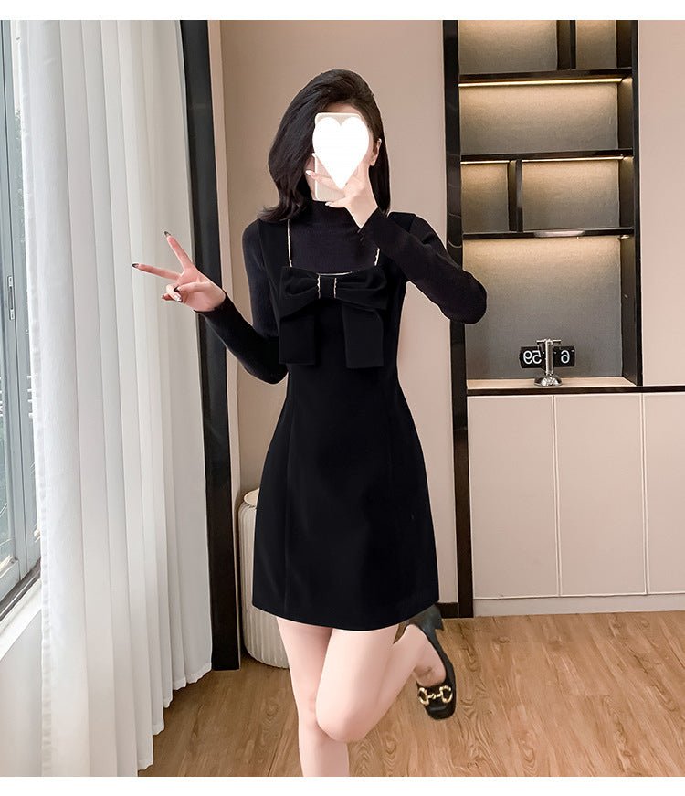 2025 Spring and Autumn New Bow French Velvet Sling dress Christmas New Year Red Fashion Dress Trendy - Cozy & Co. Market
