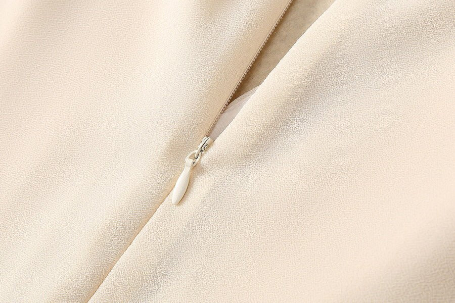 2025 Spring and Summer New Style Pleated Large Hem V-Neck Trumpet Sleeves Rhinestone Pearl Cross Waist Dress for Women - Cozy & Co. Market